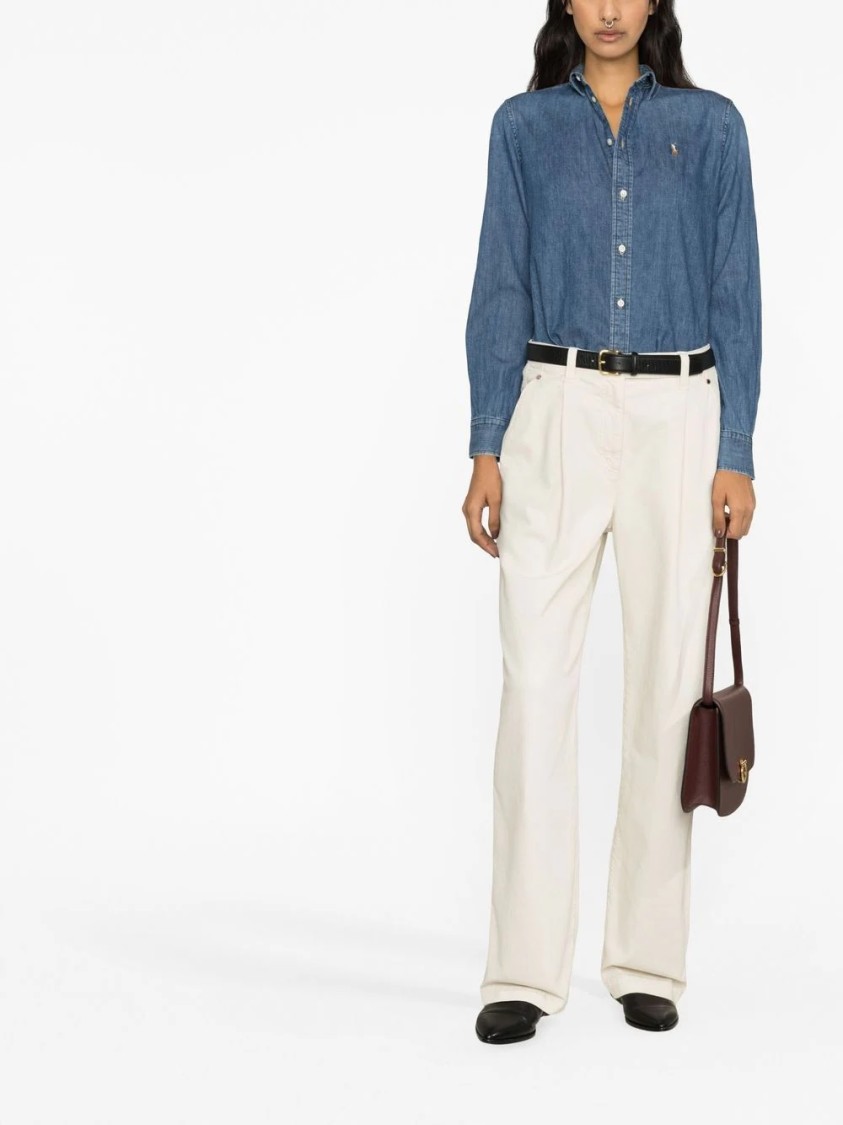 Polo Ralph Lauren Blue Shirt With Classic Collar And Pony Embroidery On The Front In Denim Woman In Blue