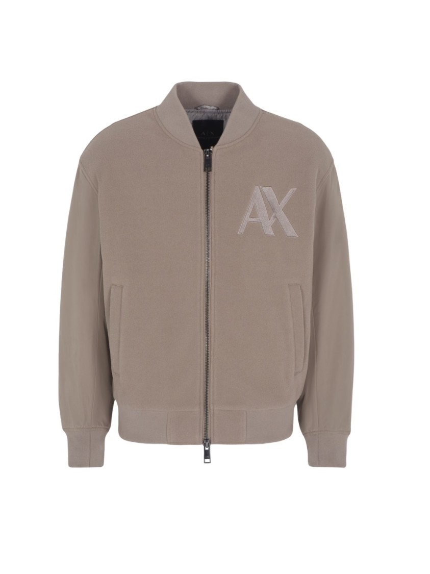 Armani Exchange Stylish Bomber Jacket With Front Sewn Logo And Snap Button Closure In Brown