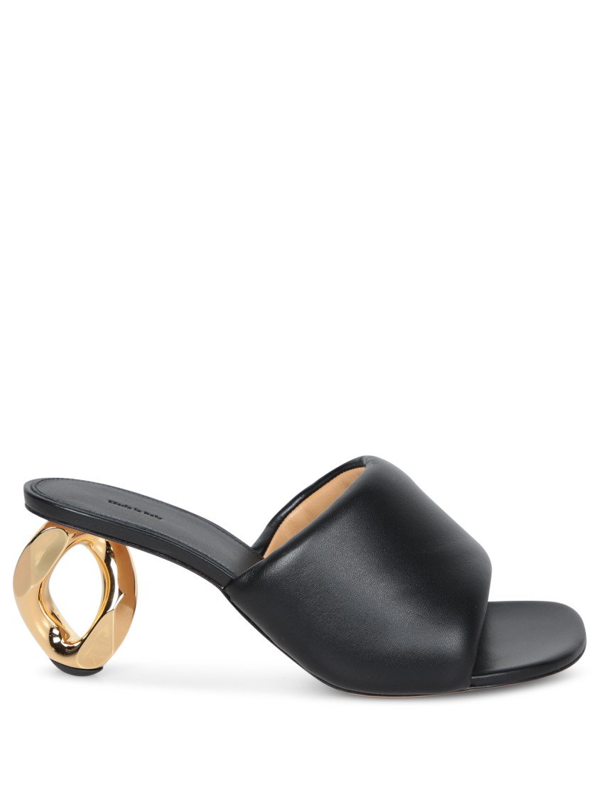 Jw Anderson J. W. Anderson Slip-on Black Leather Sandals With Gold-tone Chain Heel In Black