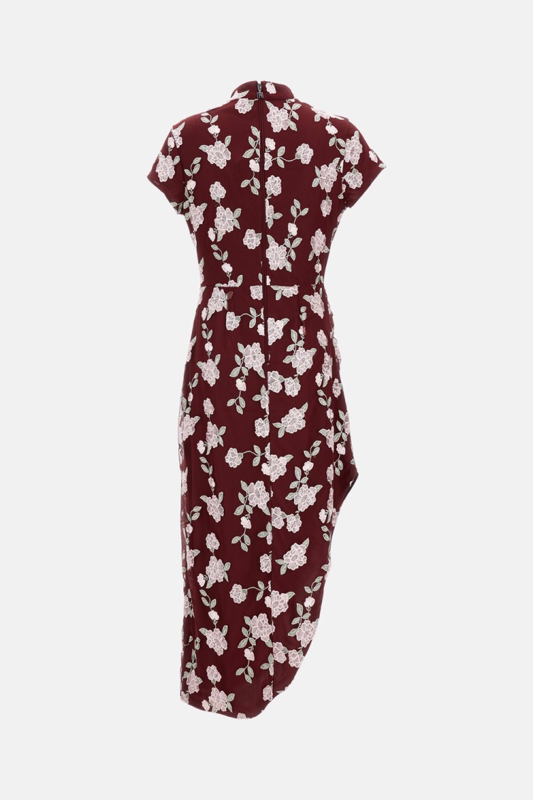 Rotate Birger Christensen Asymmetrical Mesh Midi Dress With Floral Embroidery In Multi