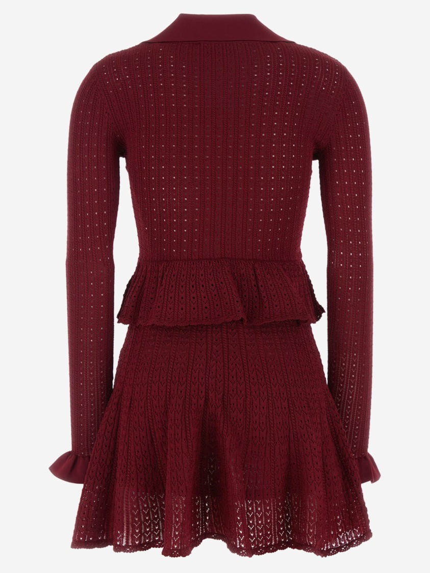 Self-portrait Burgundy Mini Dress With V-neck And Flared Hem In Red