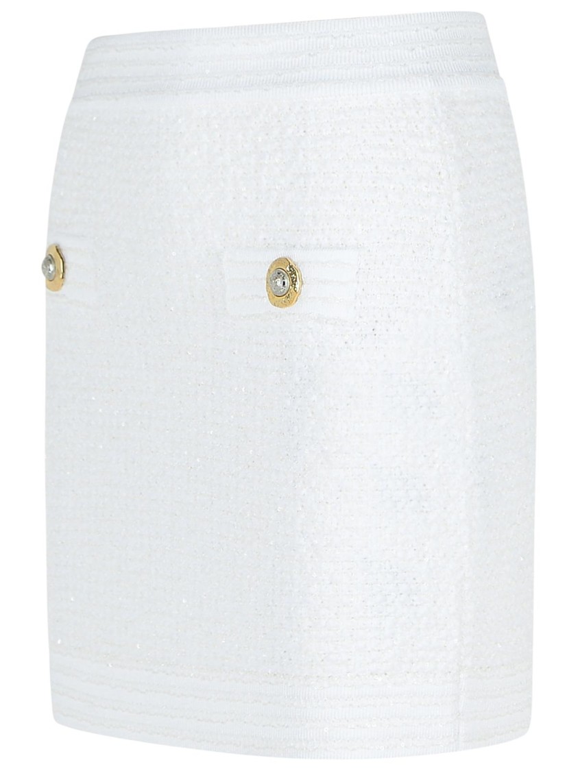 Balmain Cotton Blend Miniskirt Gold-tone Buttons In White