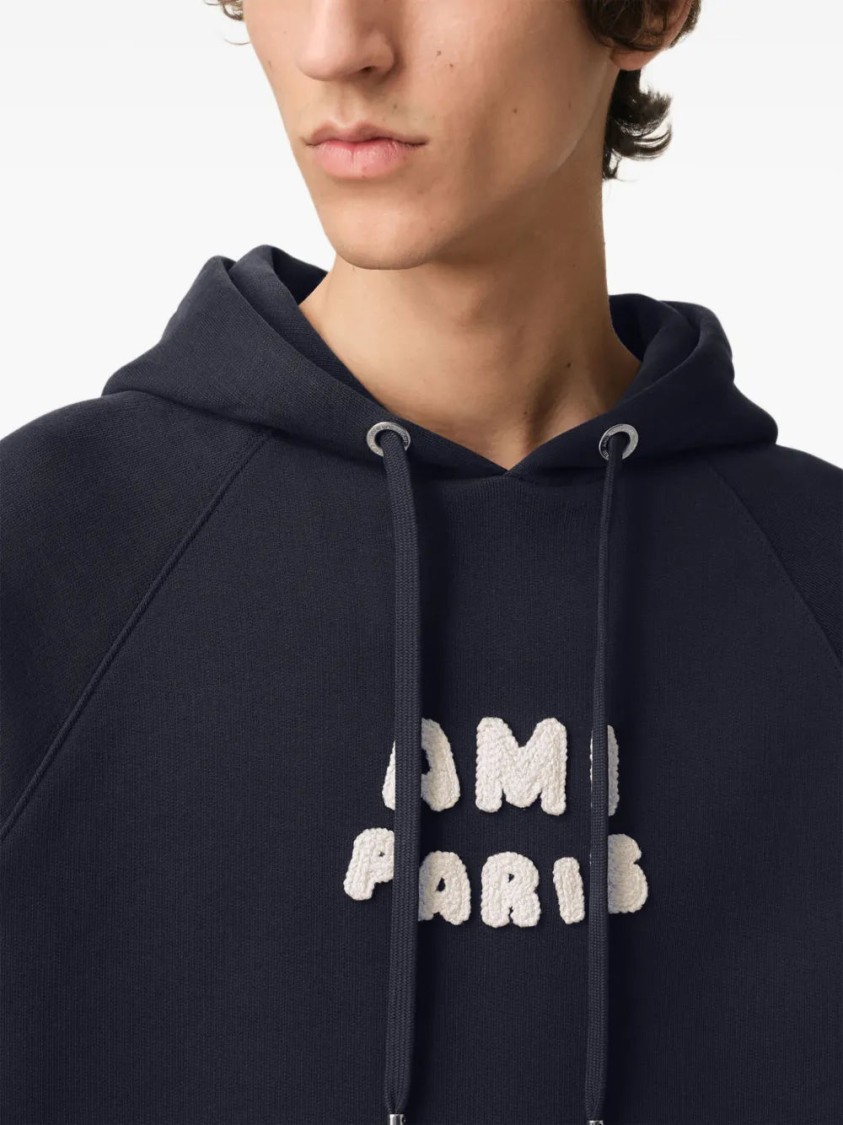 Shop Ami Alexandre Mattiussi Ami Blue Logo-print Hoodie