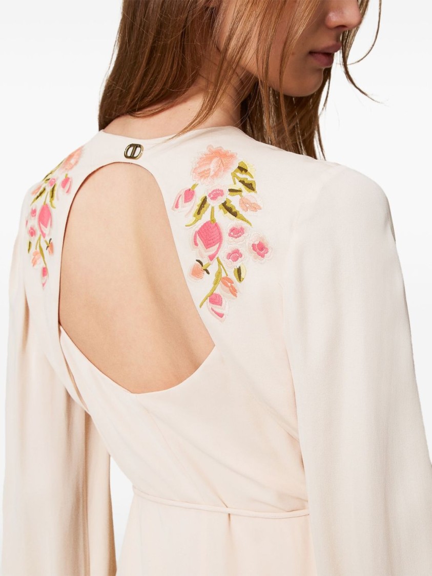 Shop Twinset Twin-set Maxi Dress With Deep V-neckline Andcut-out Detail In Neutrals