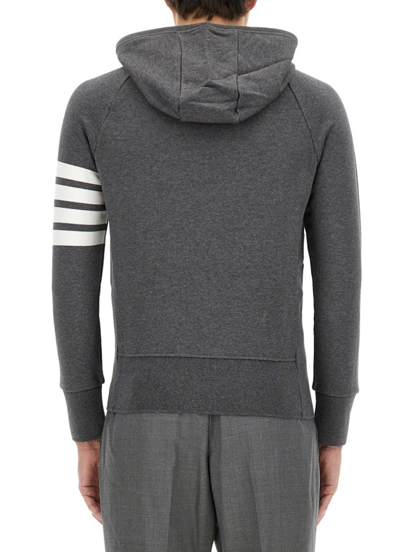 Shop Thom Browne Zip-up Hoodie With Striped Detail In Grey