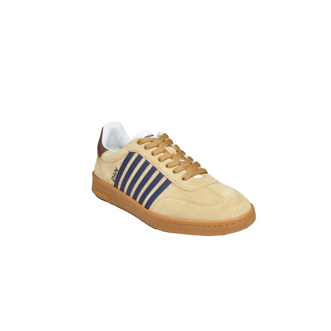 Dsquared2 Brown Low Top Sneakers With Logo Lettering On The Tongue And Striped Detail On The Side In Leather A In Neutrals