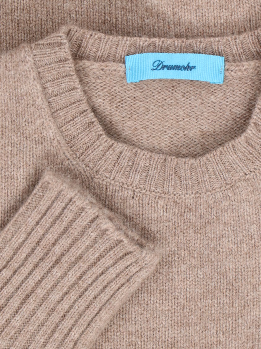Drumohr Crewneck Sweater In Beige Wool Ribbed Trim In Brown