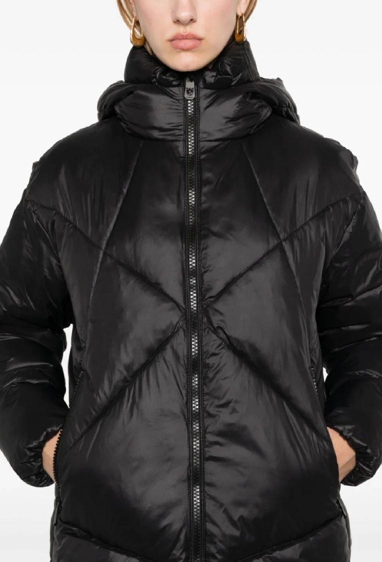 Pinko Quilted Oversized Jacket With High Collar In Black