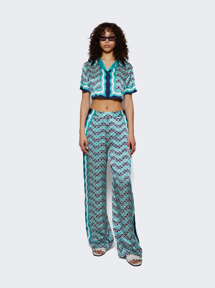 CASABLANCA CASABLANCA MONOGRAM CROPPED SHIRT TURQUOISE