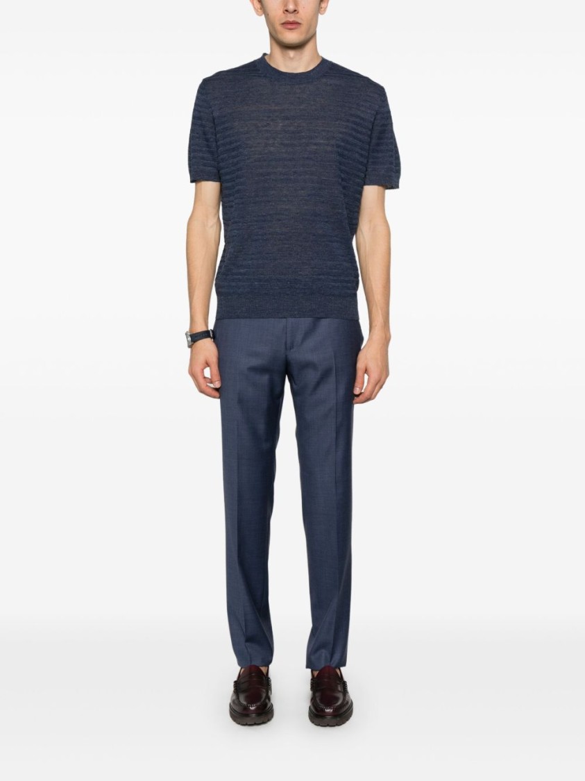 Shop Corneliani Textured Blue Sweatshirt In Linen-silk Blend