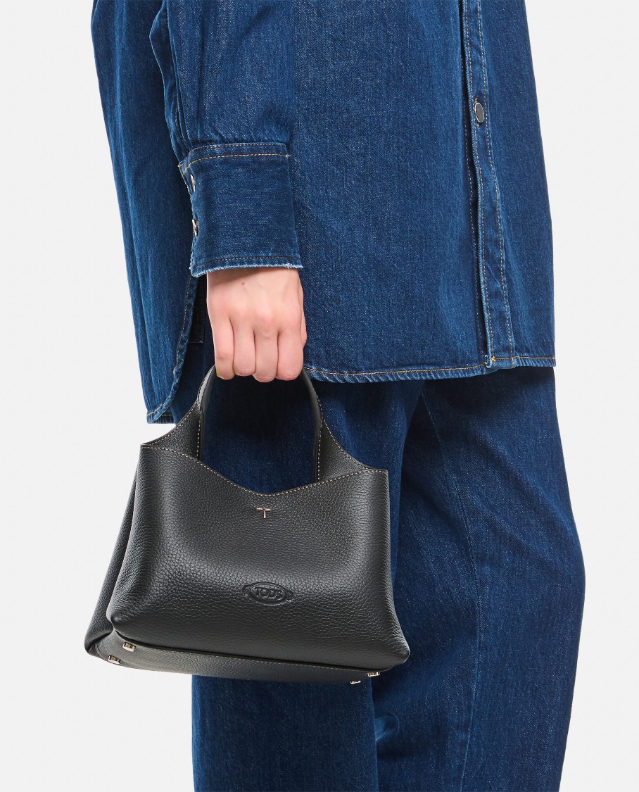 Tod's Mini Leather Shopping Bag In Black