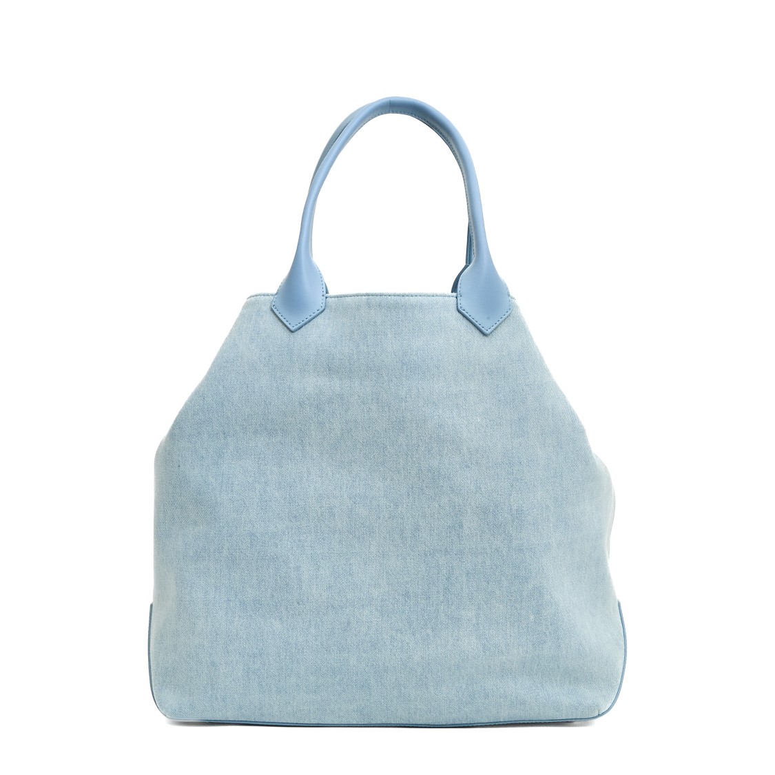 Hogan Spacious Denim Tote With Structured Leather Handles