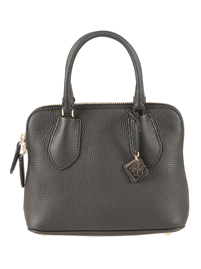 Tory Burch Structured Pebbled Leather Handbag In Gray