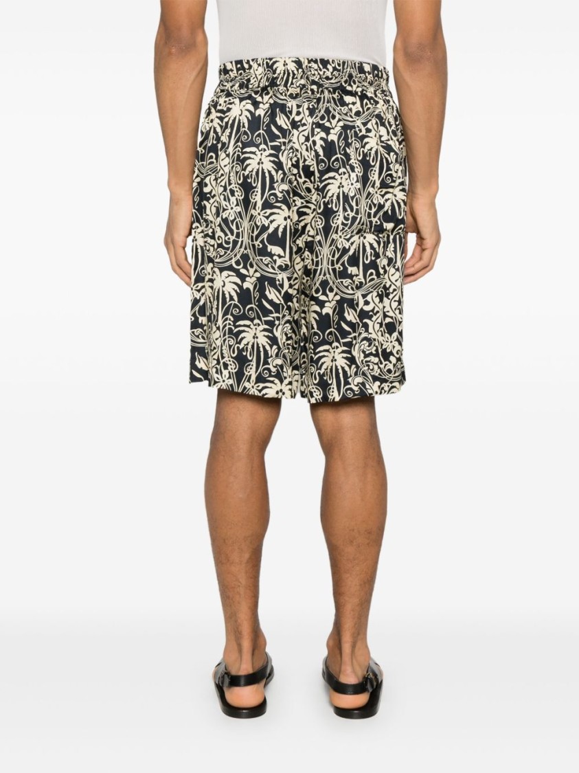 Laneus Palm Leaf Print Bermuda Shorts In Grey