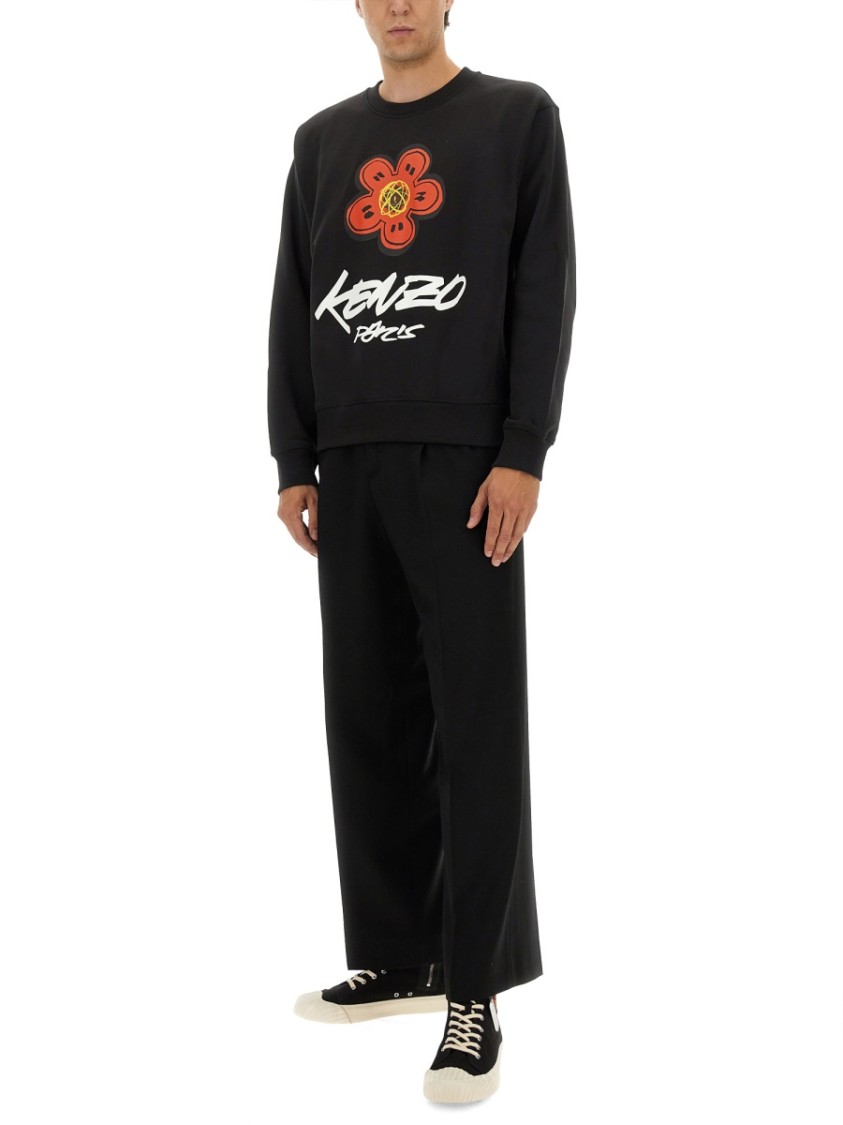 Kenzo Bold Floral Graphic Sweatshirt With Signature Logo In Black