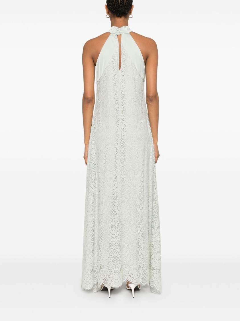 D Exterior Dexterior High Neck Lace Overlay Maxi Dress In Neutral