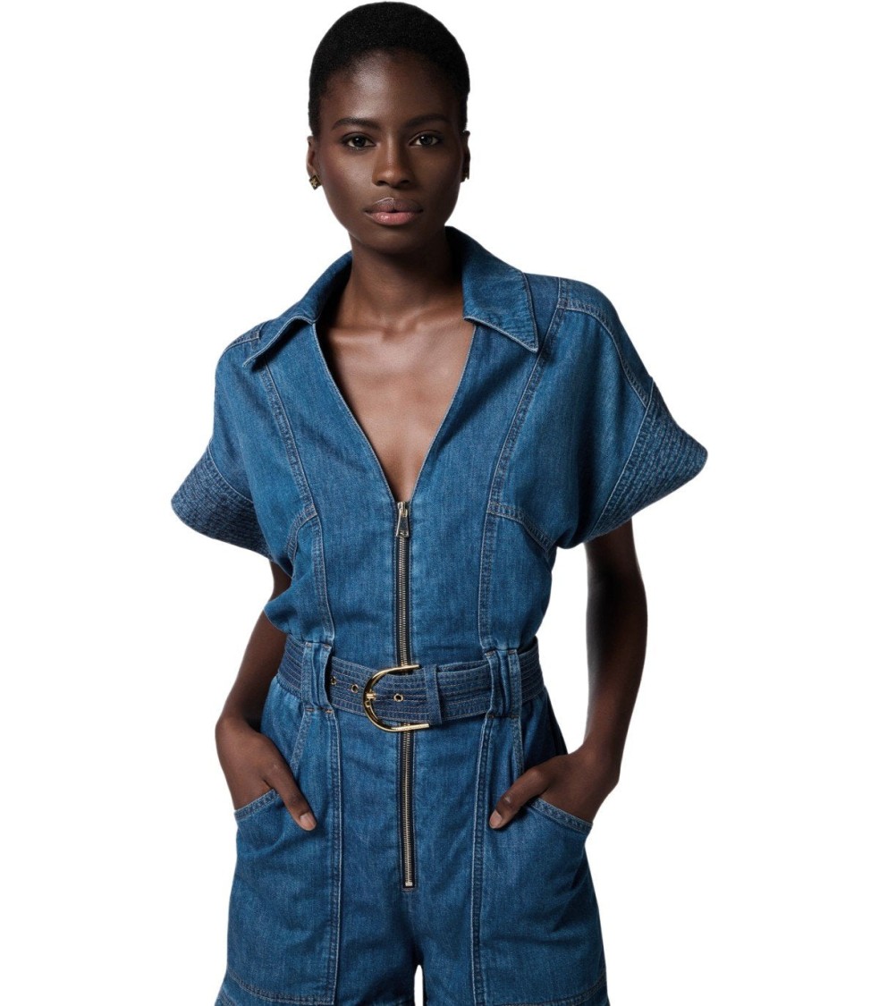Elisabetta Franchi Blue Denim Short Jumpsuit In Blue