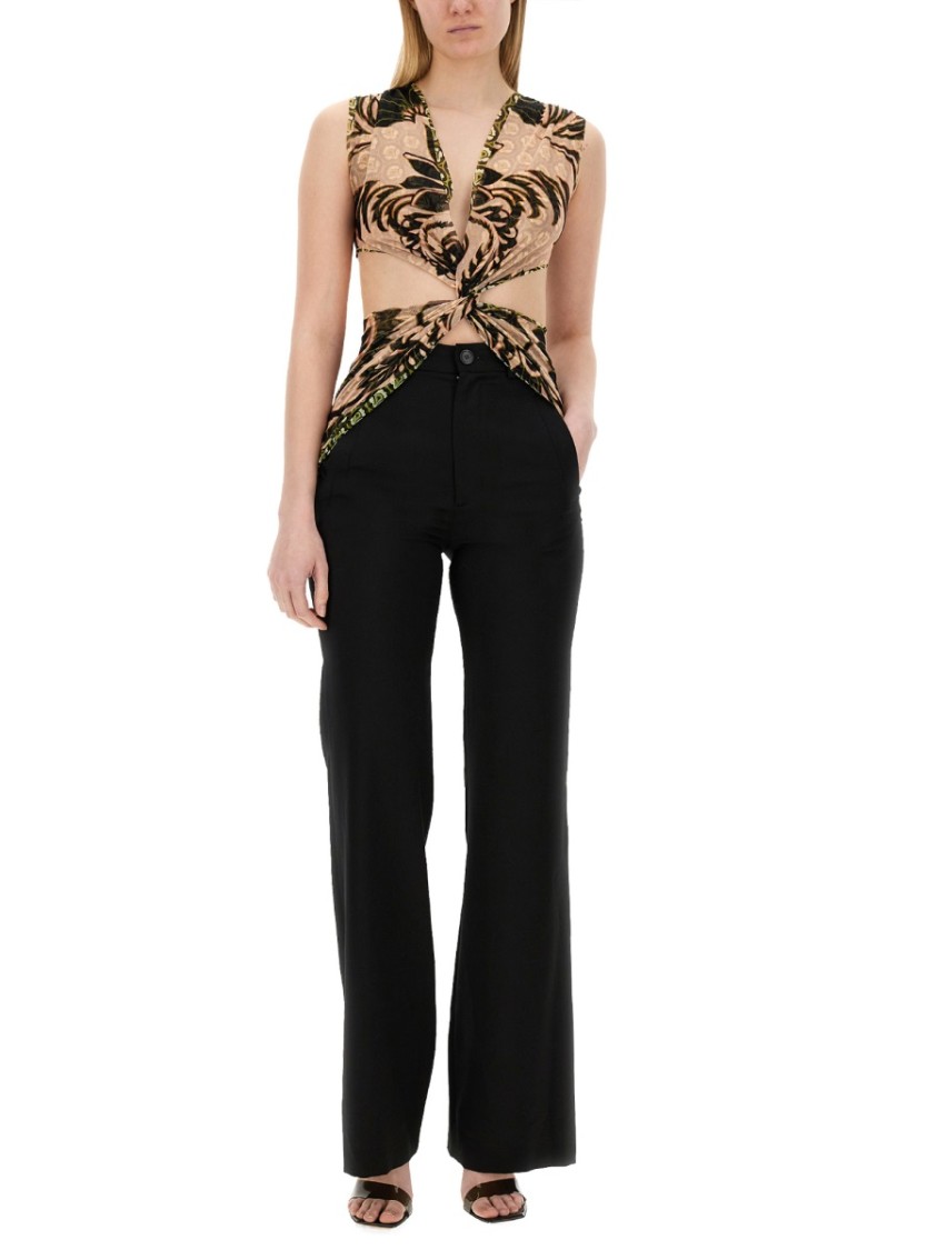 Shop Etro Twisted Front Tulle Top In Black