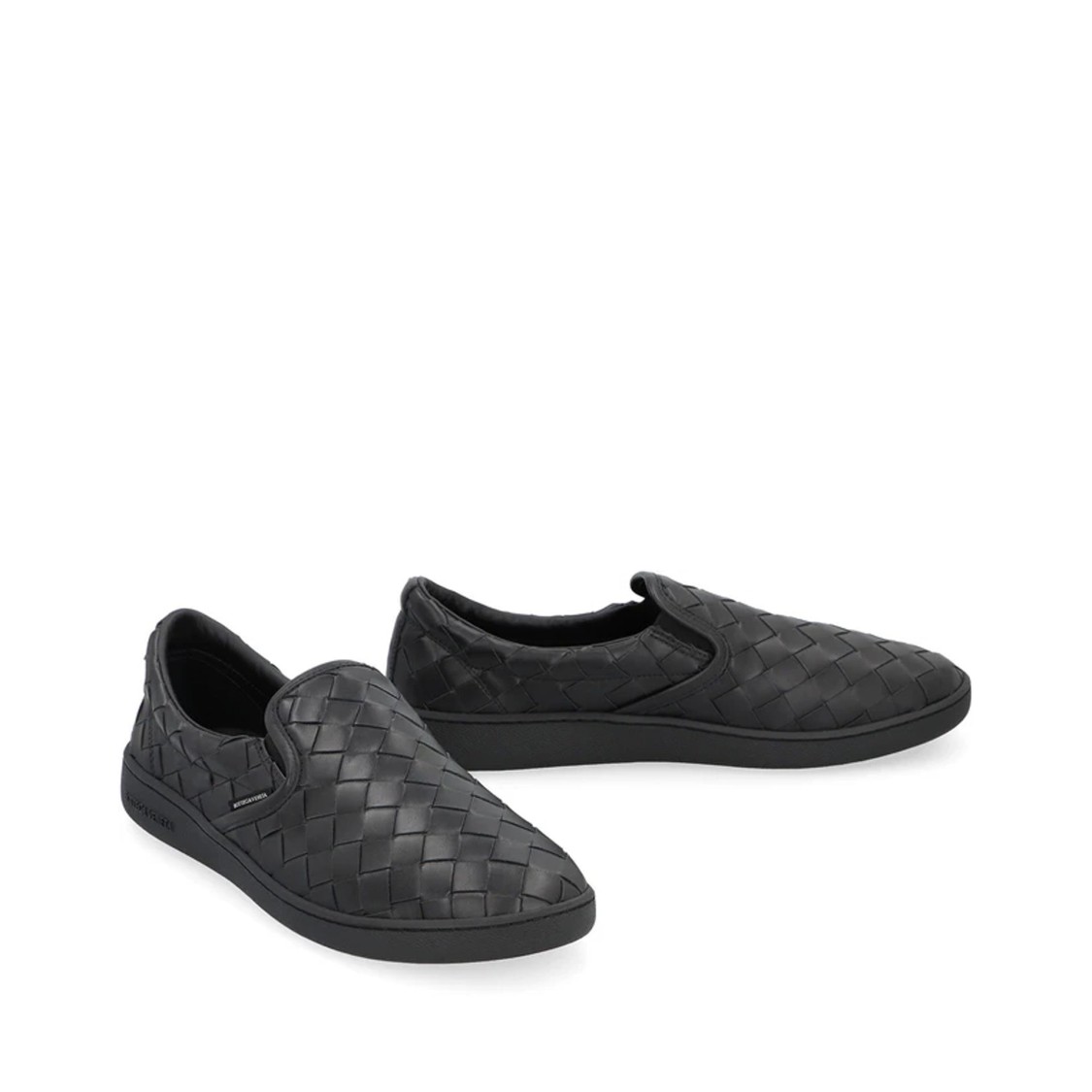 Bottega Veneta Sawyer Blue Slip-on Sneakers With Logo Detail And Intreccio Motif In Leather Man In Black