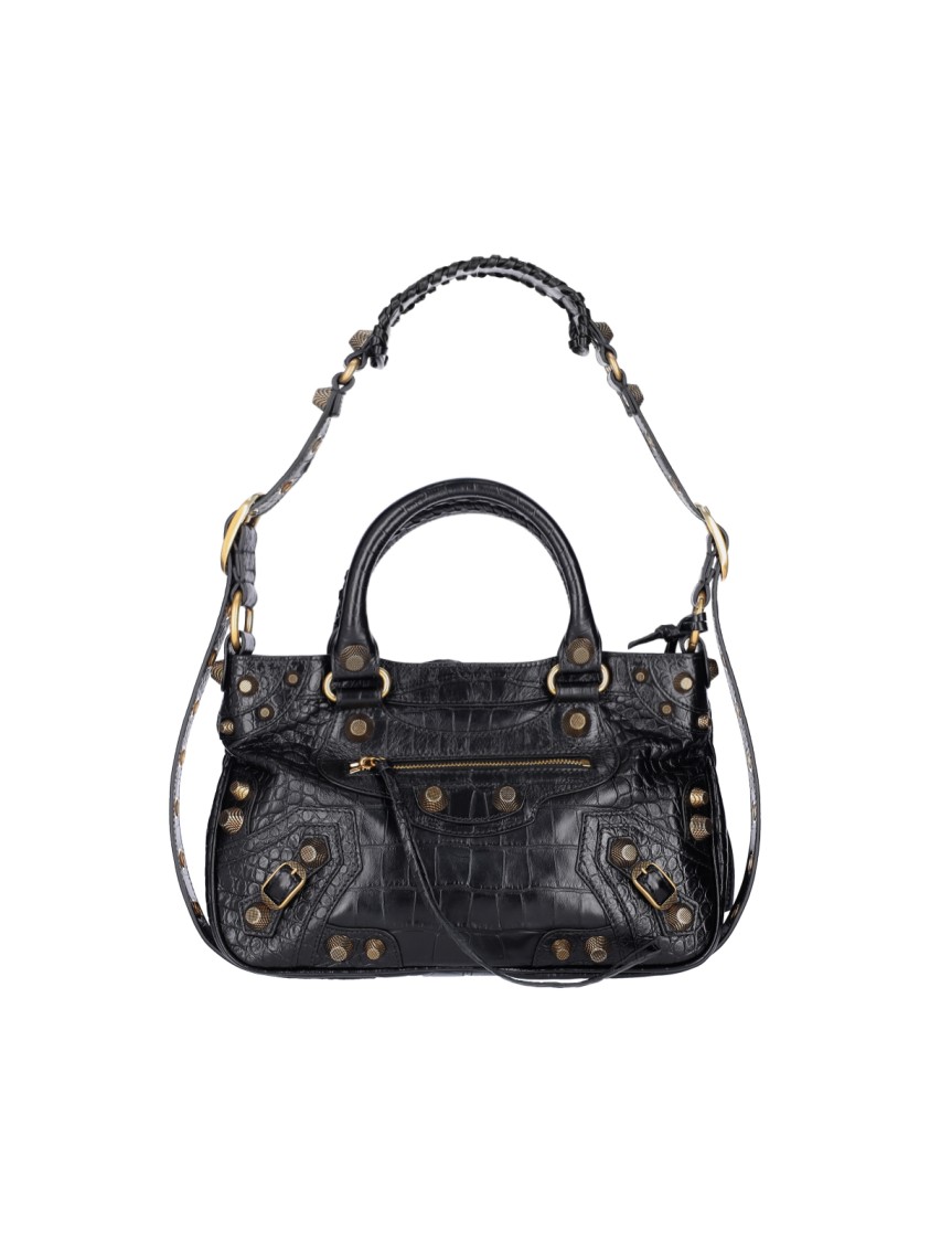 Balenciaga Green Leather Shoulder Handbag With Magnetic Closure And Metal Details