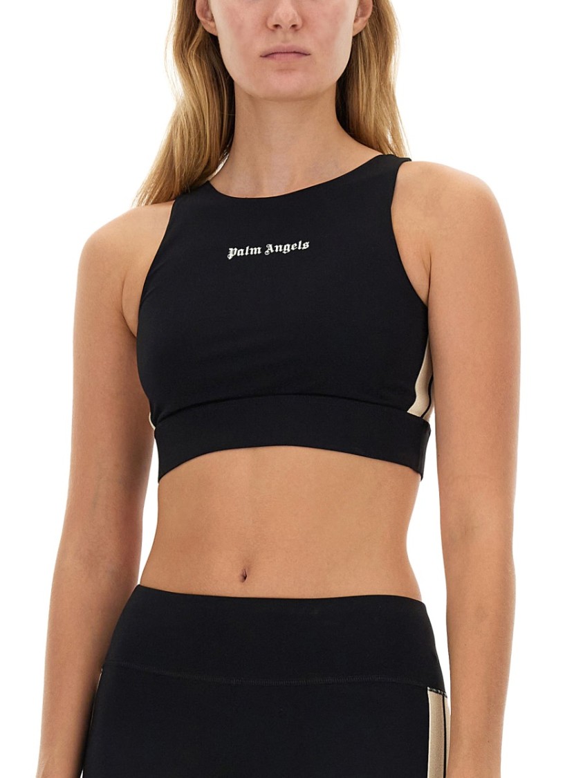 Palm Angels Black Training Crop Sport Top In Black