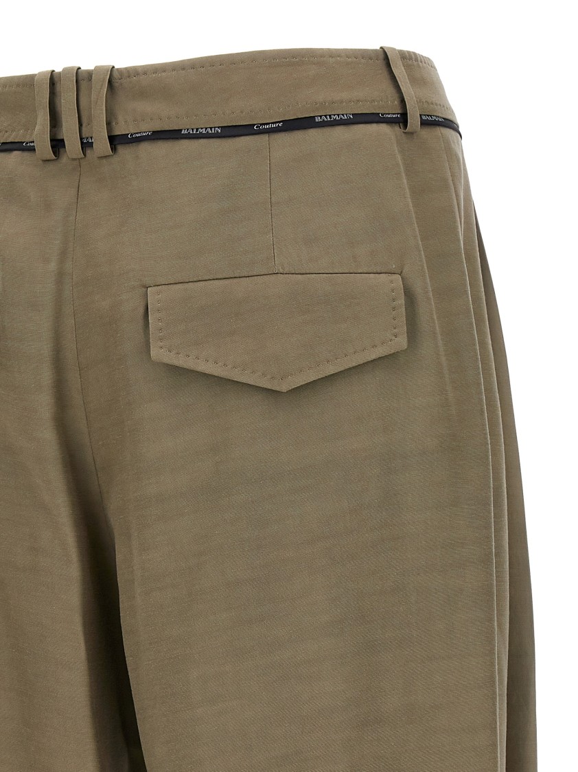 Balmain Cupro Trousers With High Waist And Wide Leg In Brown