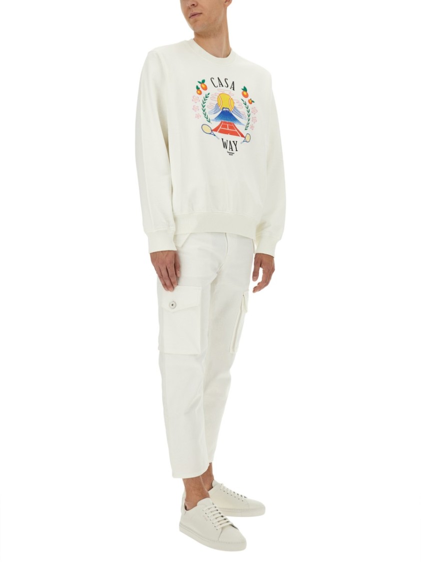 Casablanca Cotton Crew Neck Sweatshirt With Graphic Print In White