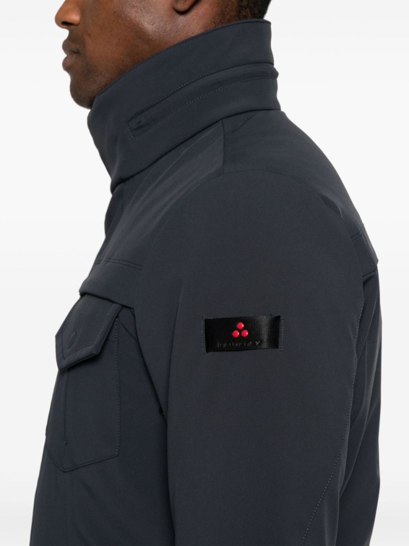 Shop Peuterey Layered Technical Jersey Jacket With Concealed Hood In Black