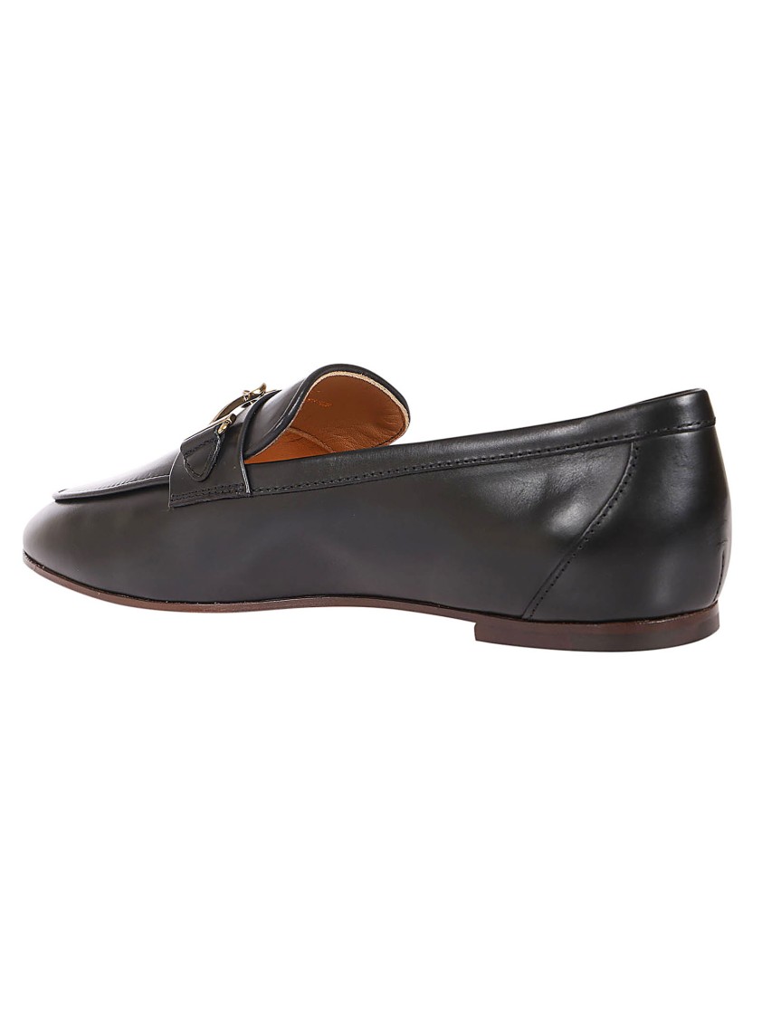 Tod's Black Leather Loafers With Gold Accent In Gray