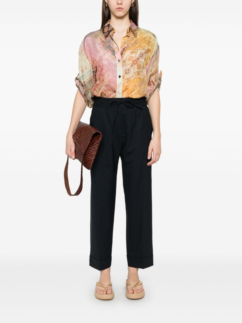 Shop P.a.r.o.s.h Parosh Navy Blue Relaxed Fit Pants With Concealed Fastenings In Black