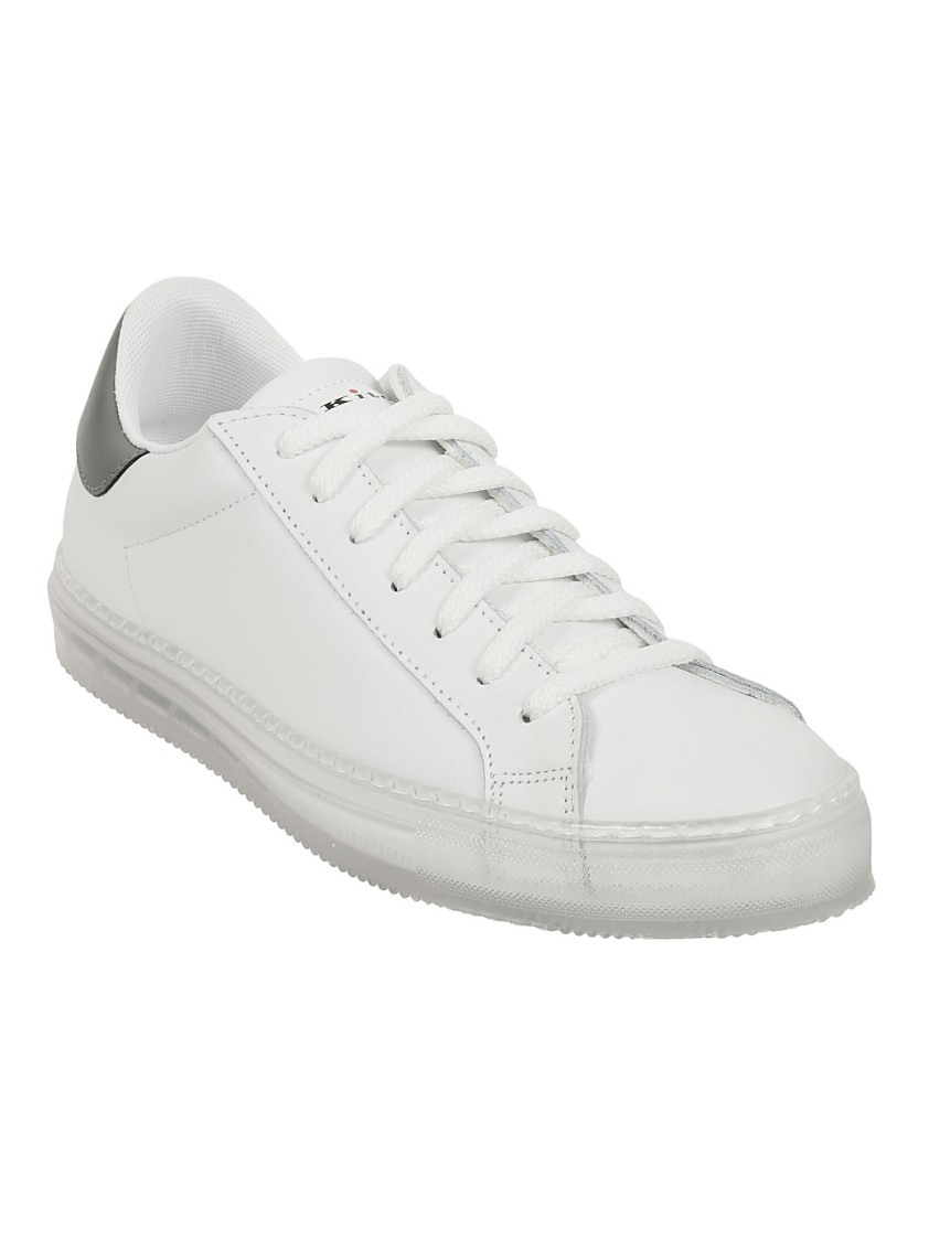 Kiton Calfskin Sneakers With Gray Detail In White