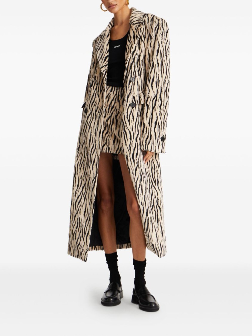 Rotate Birger Christensen Rotate Zebra Print Long Coat With Double-breasted Design And Large Lapels In Neutral