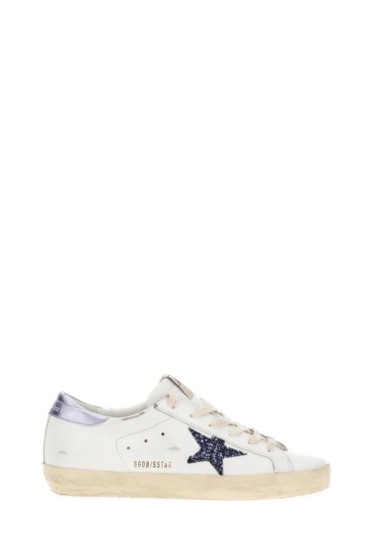 Golden Goose Super Star Leather Upper And Toe Glitter Star Laminated Heel In White