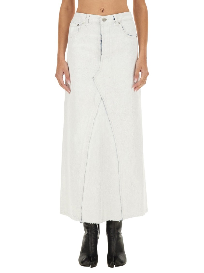 Maison Margiela Coated Denim Long Skirt In White