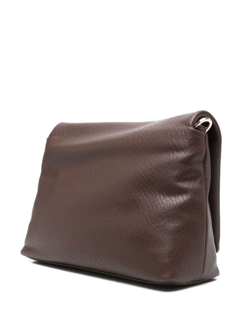 Liu •jo Liu Jo Textured Brown Handbag With Gold-tone Clasp And Chain Strap In Brown