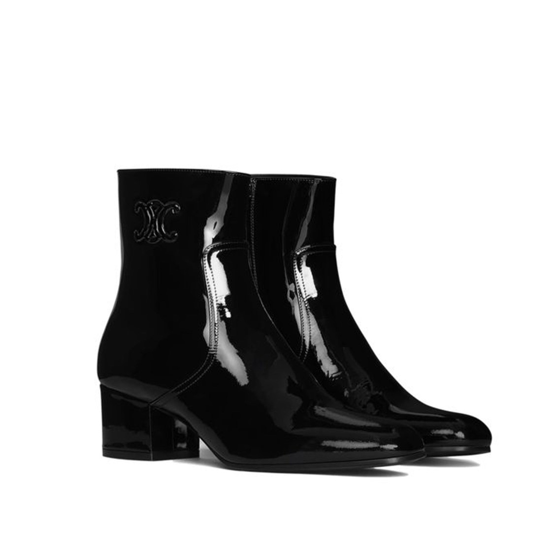 Celine Triomphe Zipped Leather Boots Women In Black