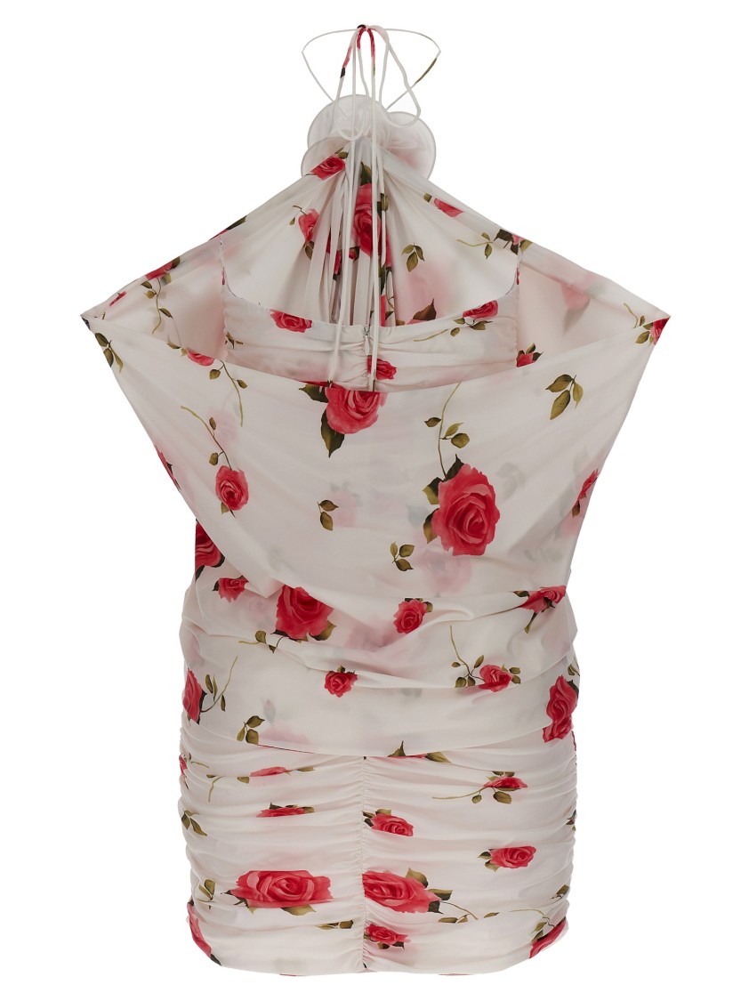 Magda Butrym Mini Draped Dress With All-over Rose Print In Multi