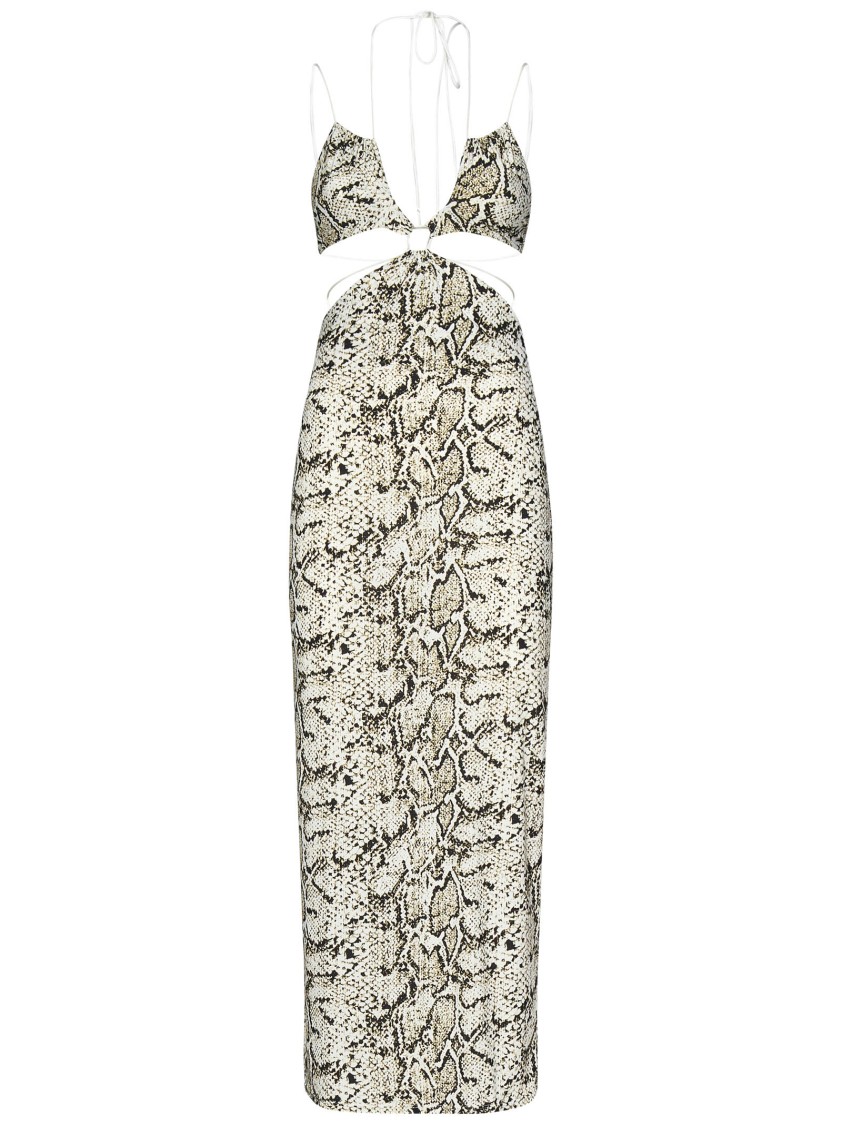 Amazuìn Amazuin Beige Python-print Midi Dress With Cut-outs
