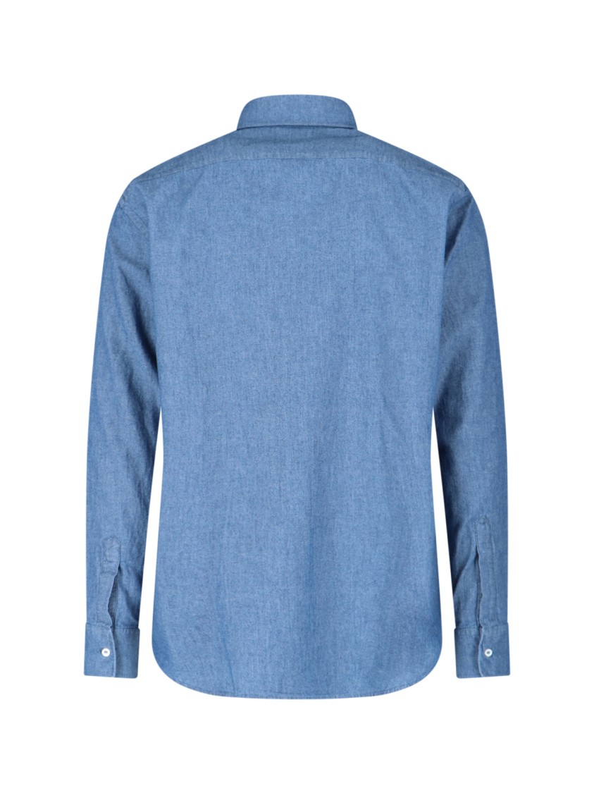 Aspesi Collared Shirt With Pocket And Button Cuffs In Blue