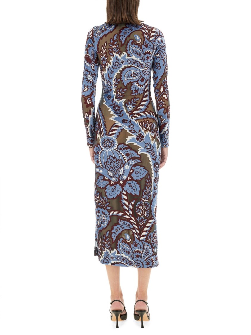 Etro Devore Velvet Midi Dress In Blue
