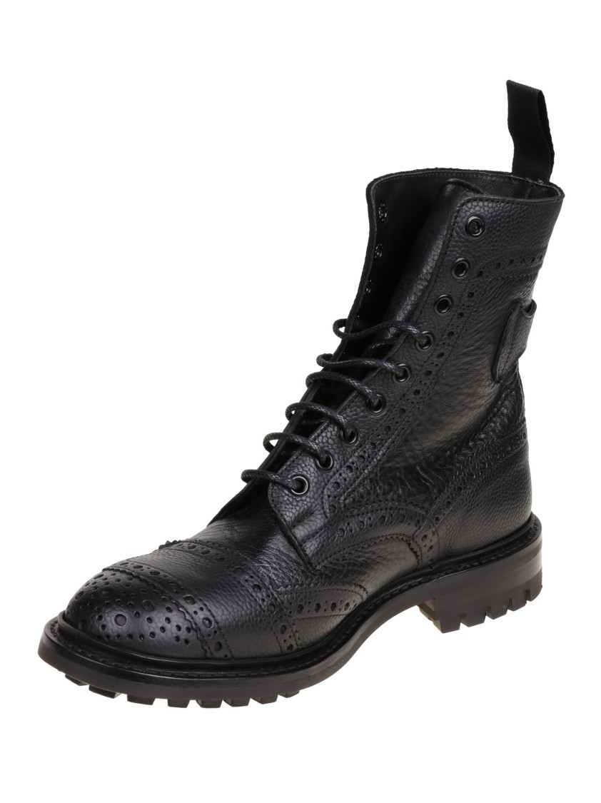 TRICKER'S TRICKER'S RUGGED BLACK LEATHER BOOTS WITH BROGUE DETAILING