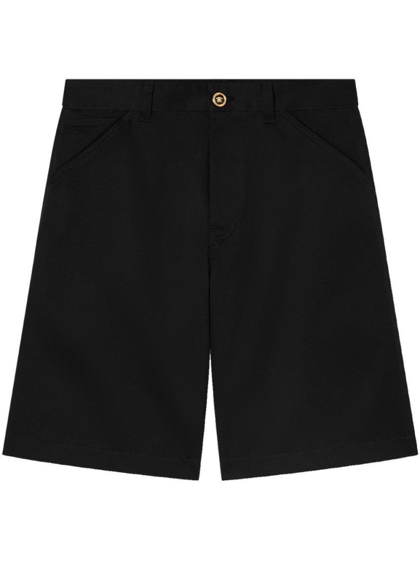 Versace Cotton Gabardine Shorts With Medusa Biggie Hardware Detail In Black