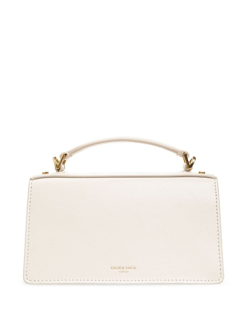 Golden Goose Deluxe Brand Structured Handbag With Gold-tone Clasp And Detachable Strap In Neutrals