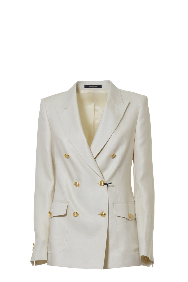 TAGLIATORE TAGLIATORE HILDA JACKET IN CREAM LINEN TWILL