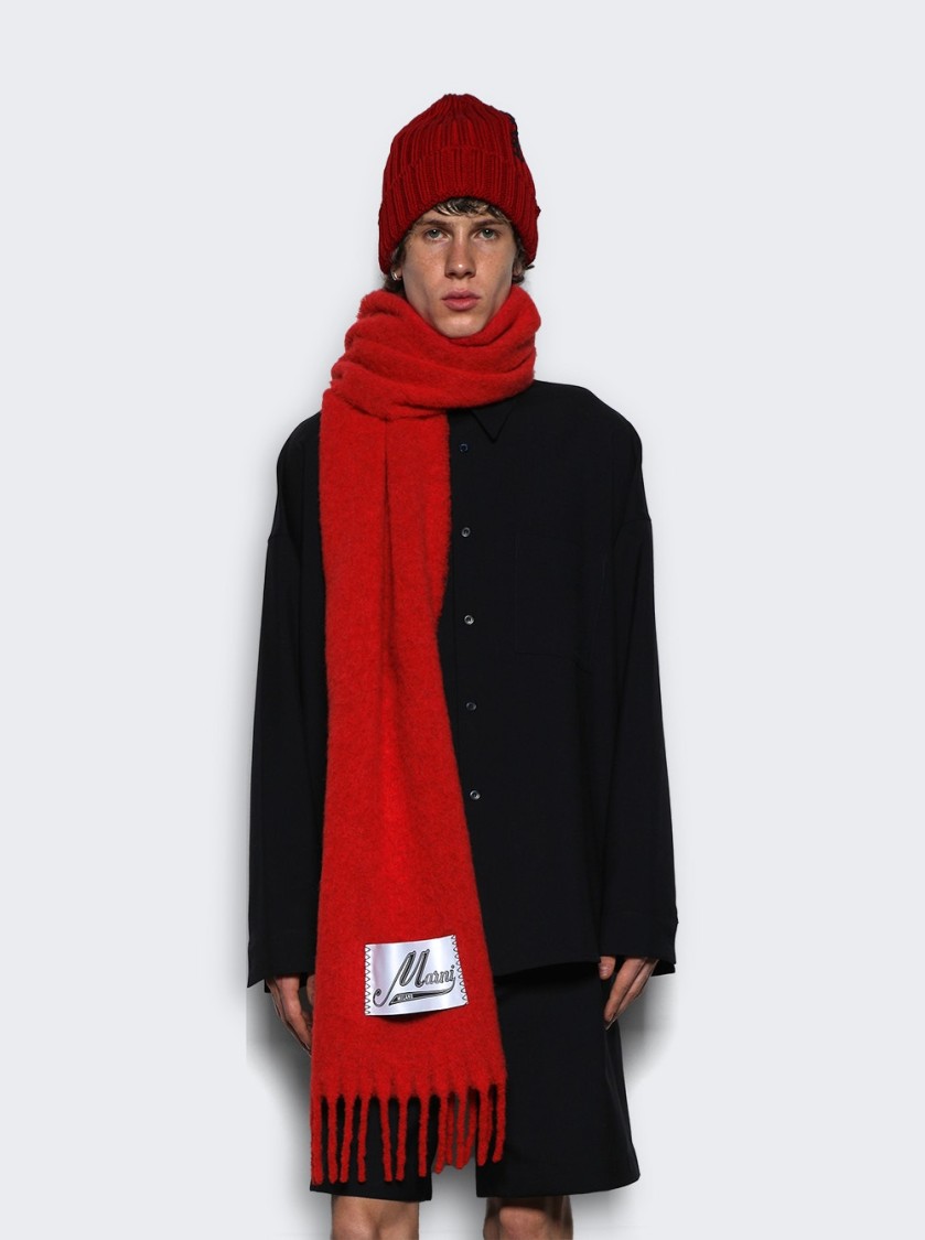 Marni Textured Red Scarf With Fringed Edges In Red