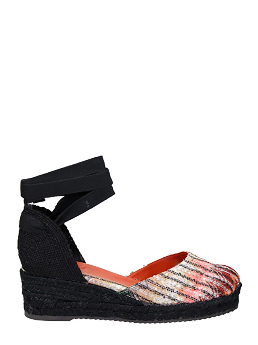 MISSONI MISSONI BLACK ESPADRILLES WITH MULTICOLOR FABRIC LACES