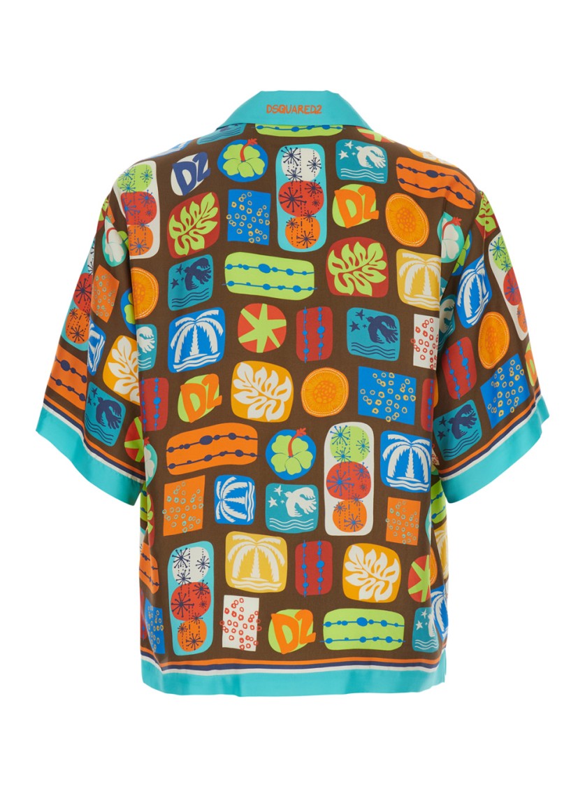 DSQUARED2 DSQUARED2 MULTICOLOR SHIRT WITH CUBAN COLLAR