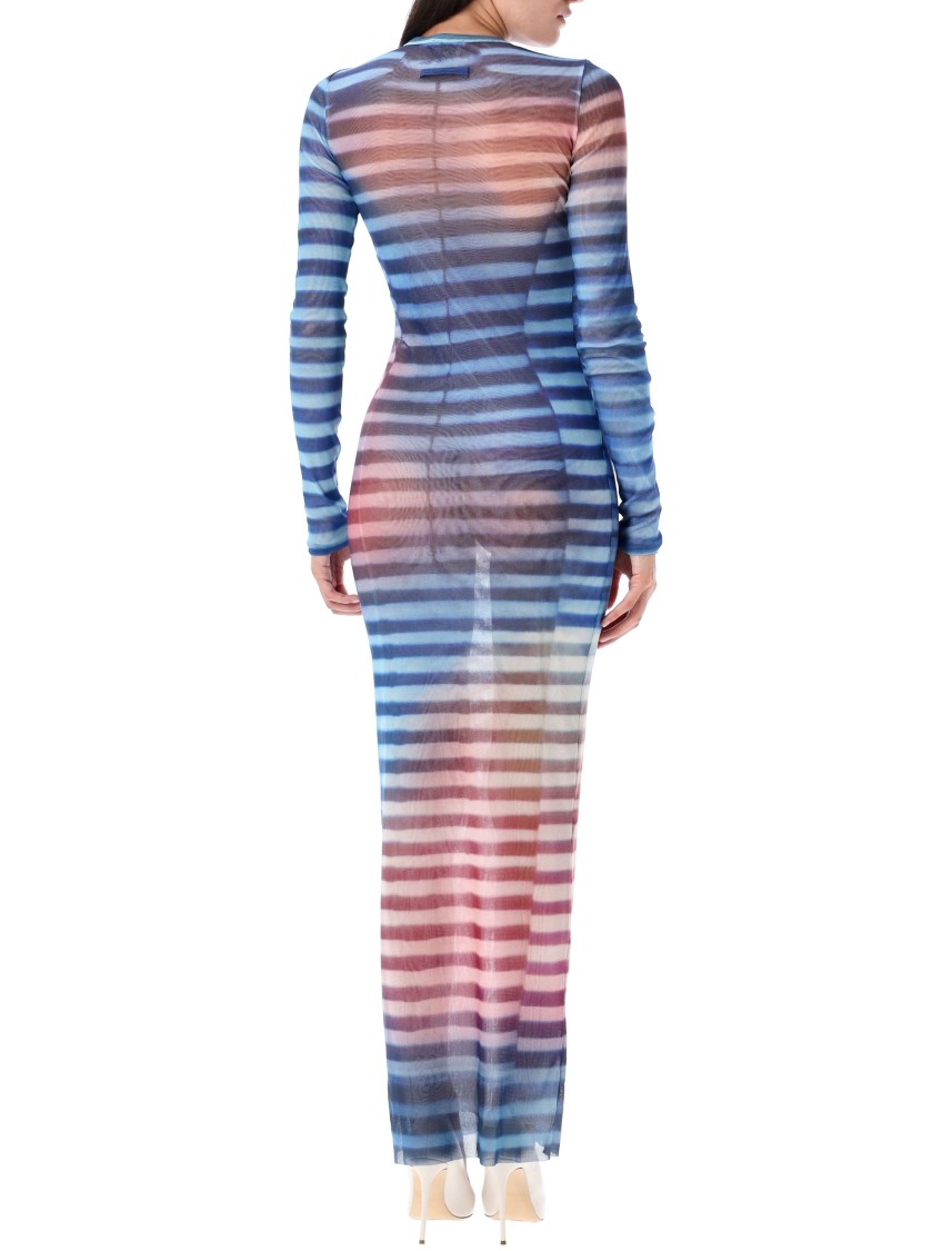Jean Paul Gaultier Mesh Striped Bodycon Maxi Dress In Black