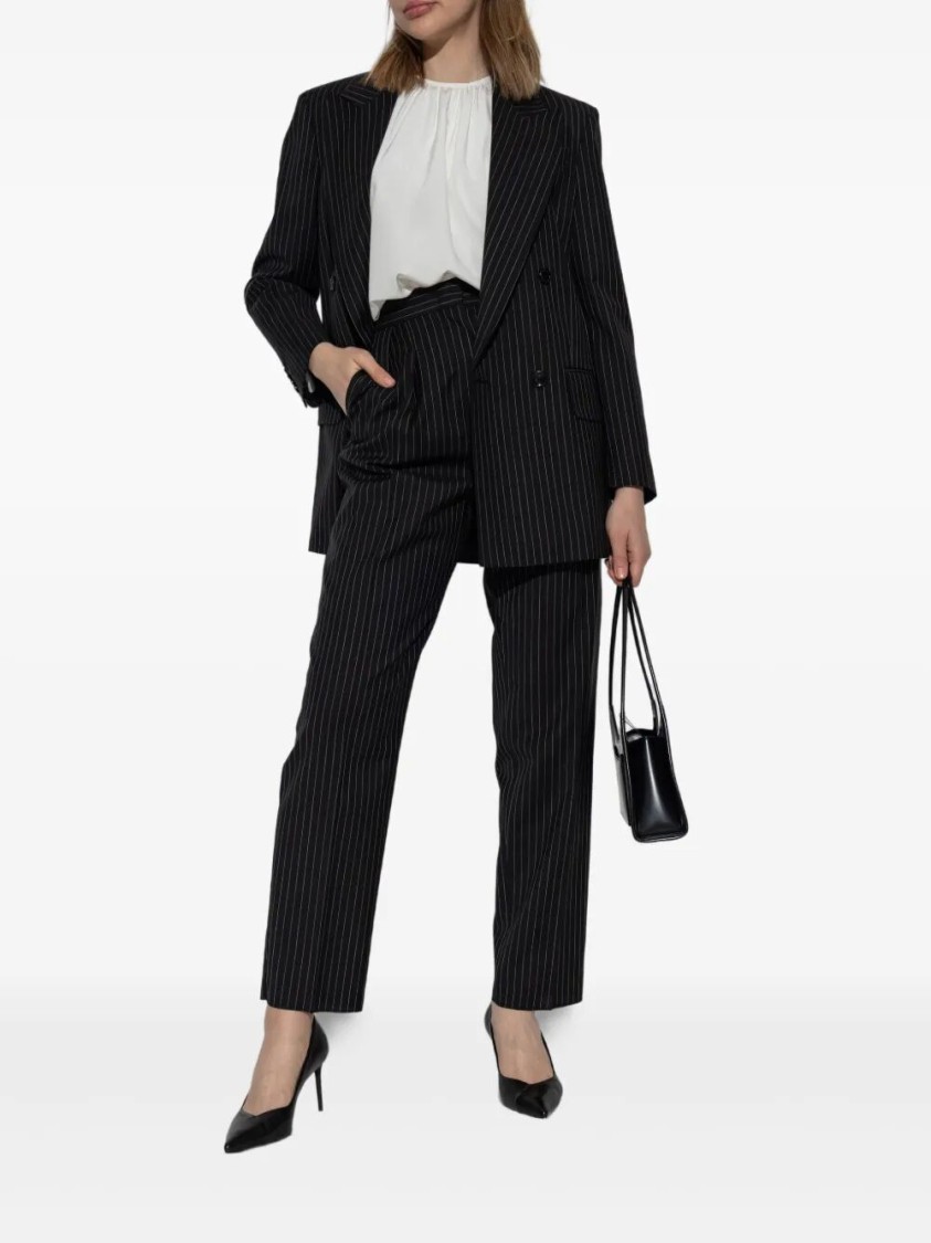 Max Mara Double-breasted Pinstripe Blazer With Structured Silhouette In Black