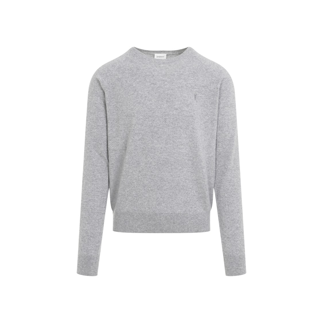 Saint Laurent Grey Crewneck Sweater With Cassandre In Cashmere Man